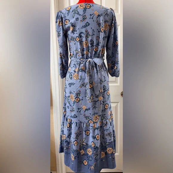 Lucky brand -Blue Floral Tiered Long Sleeve Dress with Belt - Picture 4 of 5